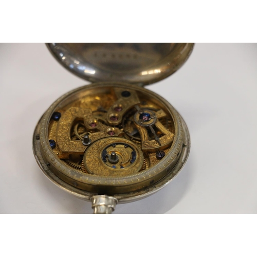 91 - Late 19th century Chinese open face pocket watch, the case back opening to reveal a finely jewelled ... 