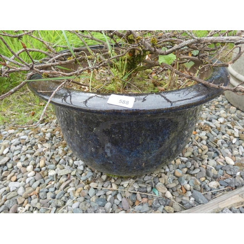 588 - Modern large blue glazed garden planter.