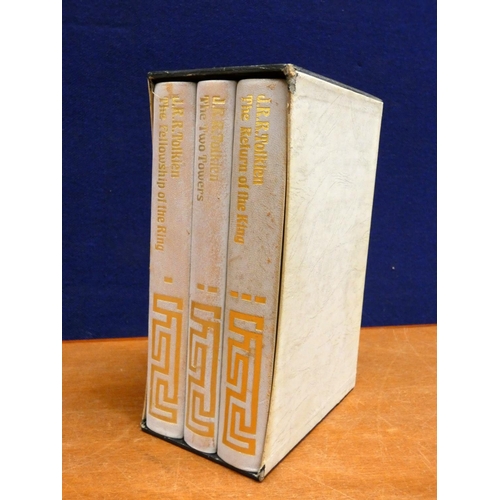 93 - FOLIO SOCIETY.  J. R. R. Tolkien. 3 vols. in slip case; also 2 Hobbits in slip cases. ... 