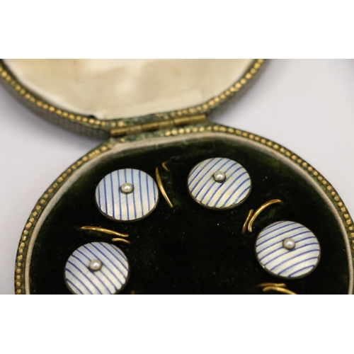 109 - Late 19th early 20th c. set of enamel buttons in original box inscribed By Appointment to the Vicero... 