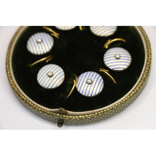 109 - Late 19th early 20th c. set of enamel buttons in original box inscribed By Appointment to the Vicero... 