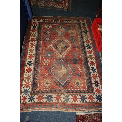 557 - Kazak designed rug with three medallions to field within multiple borders, 178 x 133cm, and a smalle... 