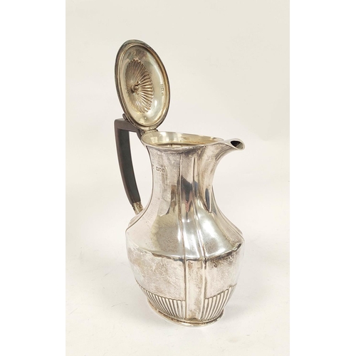 10 - Silver hot water pot, part fluted 1905, 572g. 18oz