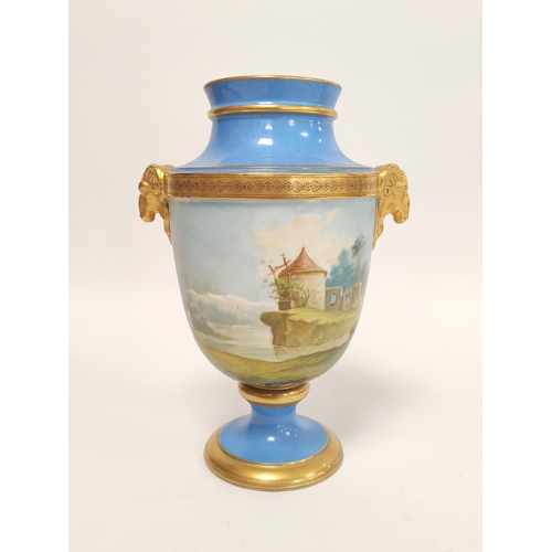 283 - 19th century Sevres style porcelain vase of urn shape, depicting an 18th century courting couple in ... 