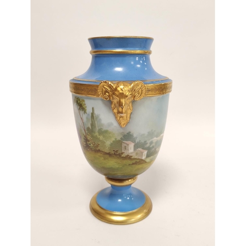 283 - 19th century Sevres style porcelain vase of urn shape, depicting an 18th century courting couple in ... 