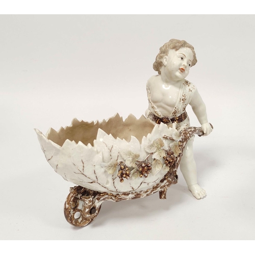 287 - Pair of 19th century Continental porcelain sweetmeat baskets modelled as putti with decorative wheel... 