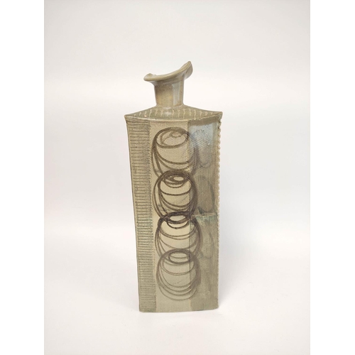 291 - John Davey (1913-1991) Studio pottery vase of unusual shape with abstract decoration and incised tee... 