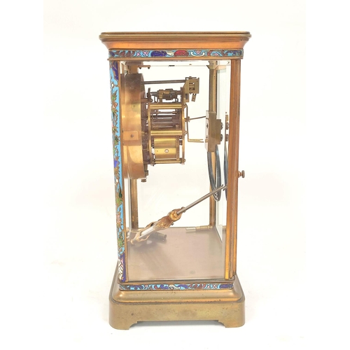 151 - French late 19th century 'four glass' mantel clock with mercurial pendulum and champleve enamel band... 