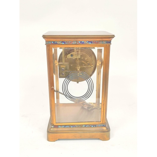 151 - French late 19th century 'four glass' mantel clock with mercurial pendulum and champleve enamel band... 