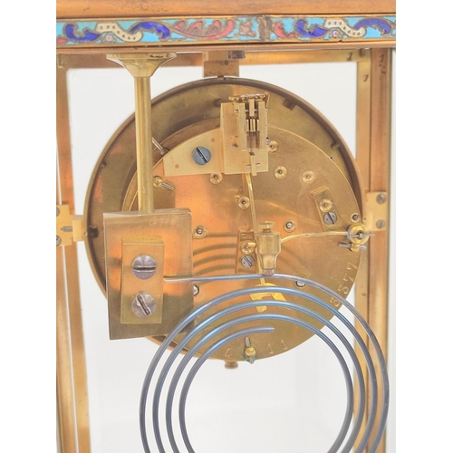 151 - French late 19th century 'four glass' mantel clock with mercurial pendulum and champleve enamel band... 