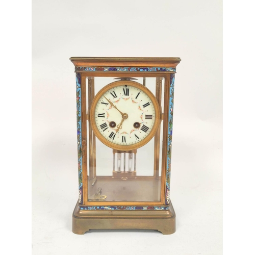 151 - French late 19th century 'four glass' mantel clock with mercurial pendulum and champleve enamel band... 