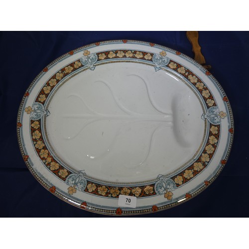 70 - Large Davenport ashet 52cm,  a Spode segmented fish dish and a floral decorated plate. (3) etc.