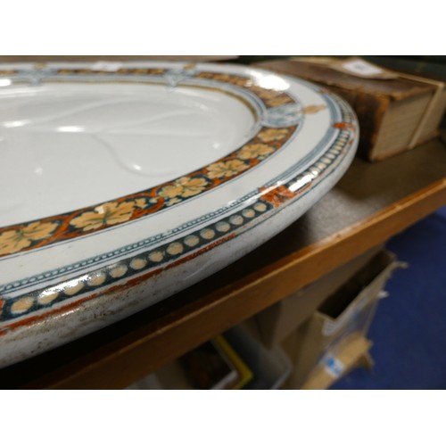 70 - Large Davenport ashet 52cm,  a Spode segmented fish dish and a floral decorated plate. (3) etc.