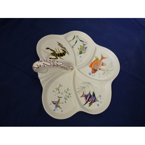 70 - Large Davenport ashet 52cm,  a Spode segmented fish dish and a floral decorated plate. (3) etc.