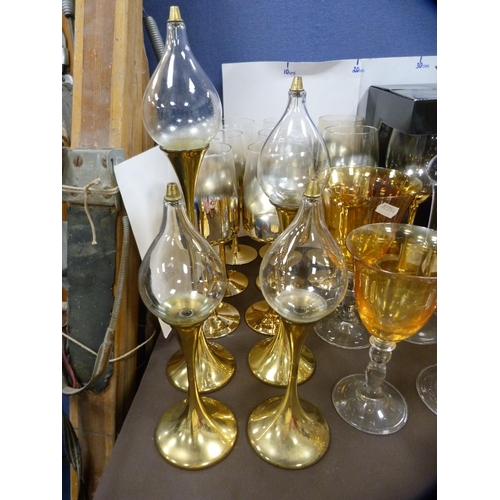 1 - Collection of glassware to include Fifth Avenue Gold Ombre goblets, table lights etc.