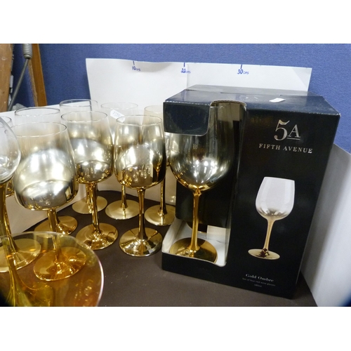 1 - Collection of glassware to include Fifth Avenue Gold Ombre goblets, table lights etc.