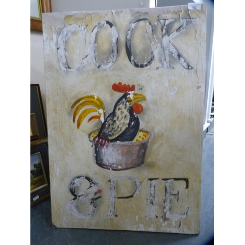 101 - Wooden plaque, 'Cock & Pie'.