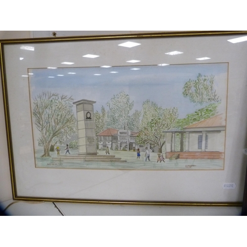 115 - J TurnerNew College, Sandhurst'Signed and dated 1970, watercolour, also J Thomson'Busoga square, Jin... 