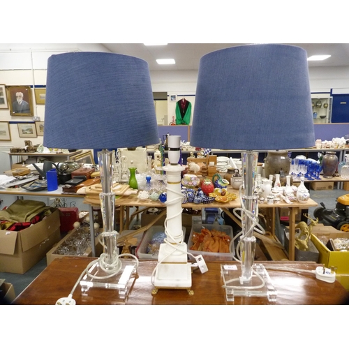 119 - Pair of Perspex table lamps and shades and another column table lamp.  (3)