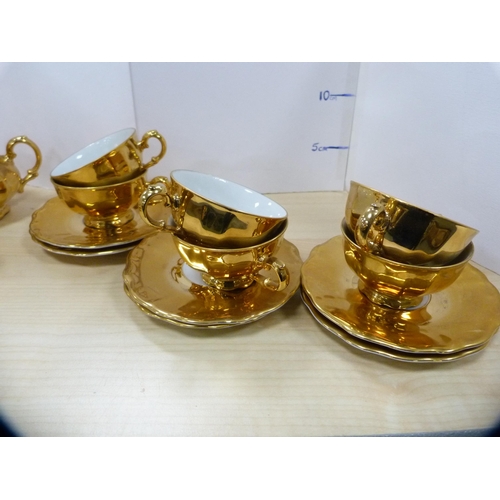 12 - Pair of graduated floral decorated jugs and a Bavarian gilt coffee service.