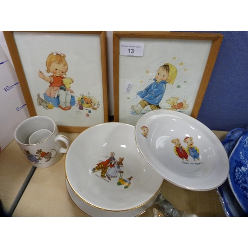 13 - Pair of framed Mabel Lucie Attwell prints, a collection of nursery ware, Malcolm Cooper model 'The O... 