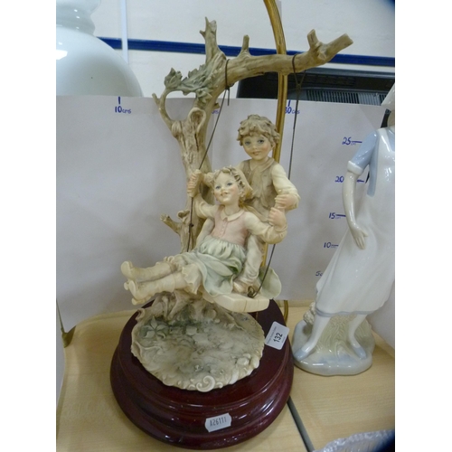 132 - Girl in a swing table lamp and a Valencia figure of a nurse (2)