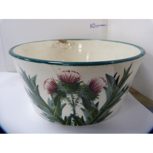 135 - Wemyss Ware floral decorated box and cover and a Wemyss Ware thistle decorated bowl retailed by T Go... 