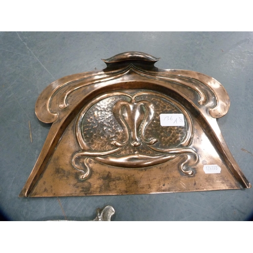 136A - Art Nouveau copper crumb tray in the style of the Newlyn School, a pewter twin handled bowl, WMF-sty... 