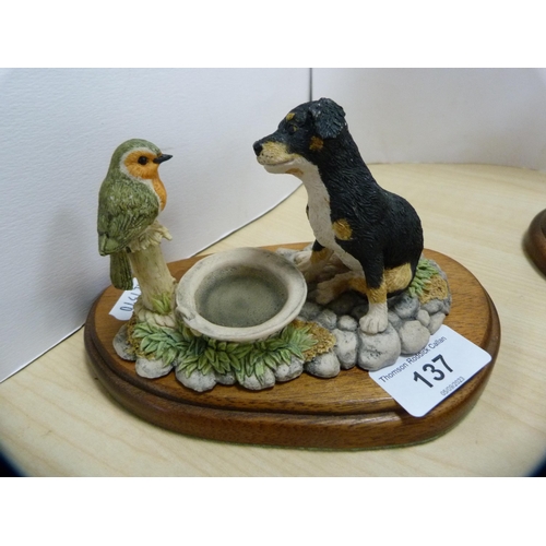 137 - Three Border Fine Arts figures to include a puppy and robin, fox and hedgehog, otter and frog. ... 