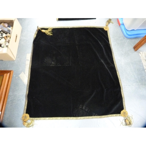 138 - Two black velvet gilt mounted tasselled bridge cloths.