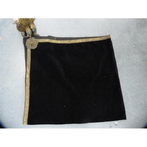 138 - Two black velvet gilt mounted tasselled bridge cloths.