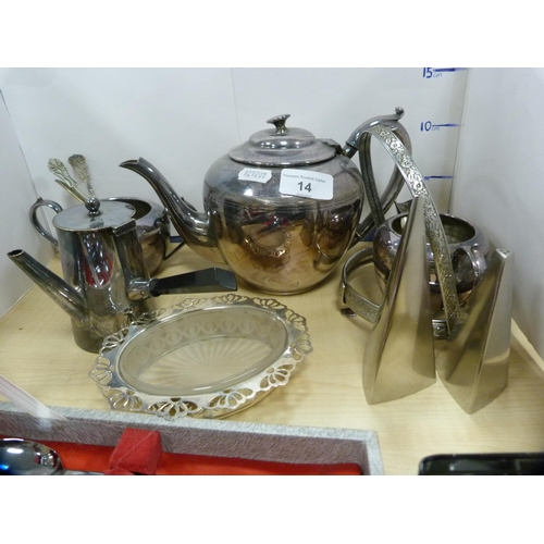 14 - Collection of EP to include three-piece tea set, cased canteen of cutlery, shears etc.