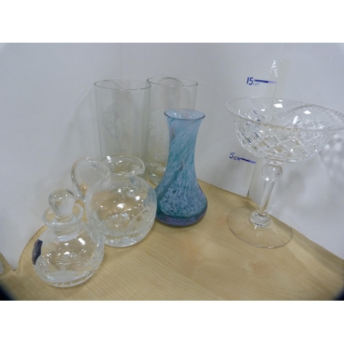 15 - Collection of various decorated glassware to include Bohemia rose bowl, ship's decanter, vase decora... 