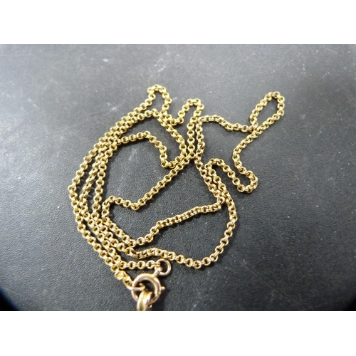 151 - Quartz fob on yellow metal mount and 9ct gold chain, chain approximately 4.5g.