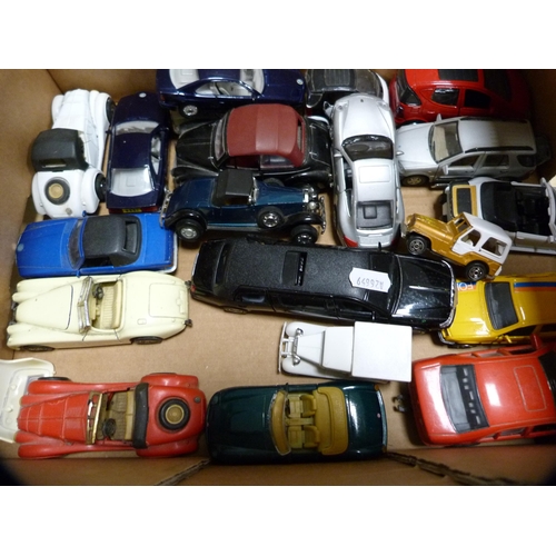 159 - Carton containing diecast cars and buses to include examples by Speedy Power, loose and boxed.