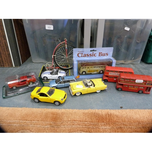 159 - Carton containing diecast cars and buses to include examples by Speedy Power, loose and boxed.