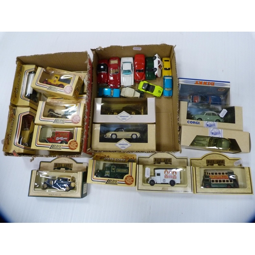 167 - Two cartons containing assorted diecast cars and vehicles to include examples by Days Gone, Lledo, C... 