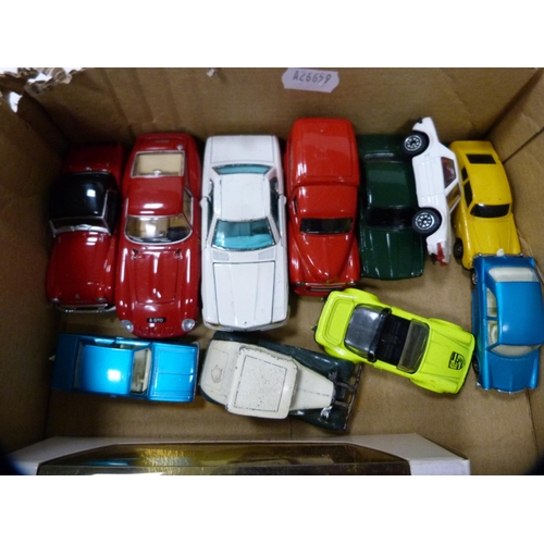 167 - Two cartons containing assorted diecast cars and vehicles to include examples by Days Gone, Lledo, C... 