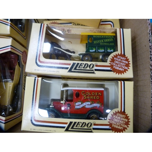 167 - Two cartons containing assorted diecast cars and vehicles to include examples by Days Gone, Lledo, C... 