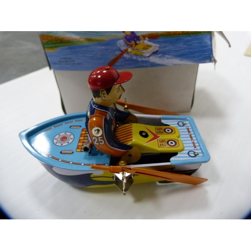 168 - Group of boxed toys to include Chinese tin plate boat, Spanish aircraft and four assorted Efe lorrie... 