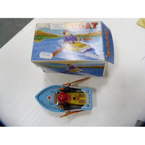 168 - Group of boxed toys to include Chinese tin plate boat, Spanish aircraft and four assorted Efe lorrie... 