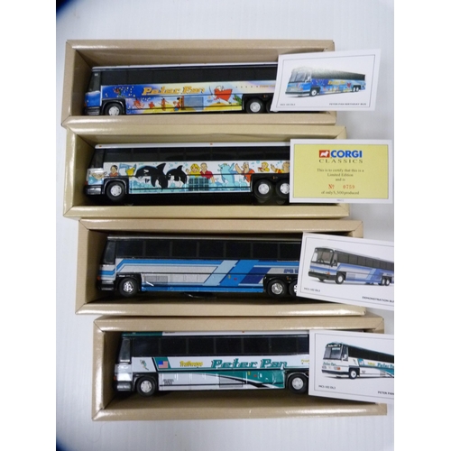 170 - Four Corgi boxed diecast coaches to include Peter Pan Trailways, MCI Demonstration Bus, Peter Pan Bi... 