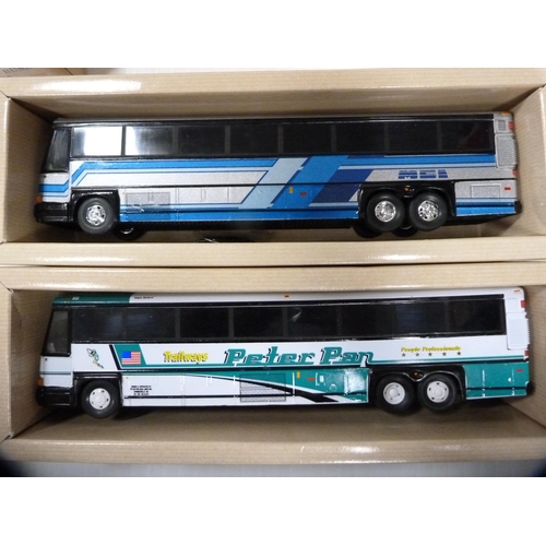 170 - Four Corgi boxed diecast coaches to include Peter Pan Trailways, MCI Demonstration Bus, Peter Pan Bi... 