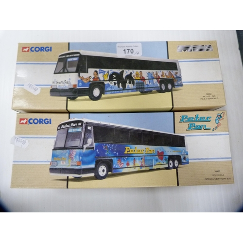 170 - Four Corgi boxed diecast coaches to include Peter Pan Trailways, MCI Demonstration Bus, Peter Pan Bi... 