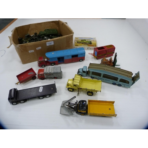 174 - Carton containing assorted vintage diecast models to include a Corgi Major Toys Chipperfield's Circu... 