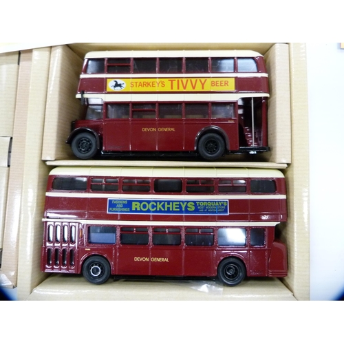 178 - Two boxed Corgi diecast buses, Guy Arab/Leyland Atlantean - Devon General and Burlingham Seagull/AEC... 