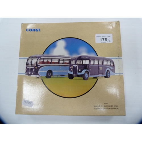 178 - Two boxed Corgi diecast buses, Guy Arab/Leyland Atlantean - Devon General and Burlingham Seagull/AEC... 