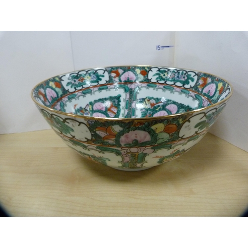 18 - Oriental Canton-style bowl, Imari scalloped edge plate and a Royal Winton 'Summertime' dish.