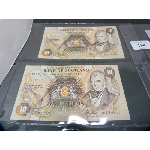 194 - Collection of Bank of Scotland replacement banknotes comprising two £10 notes, issued 1st Sept... 