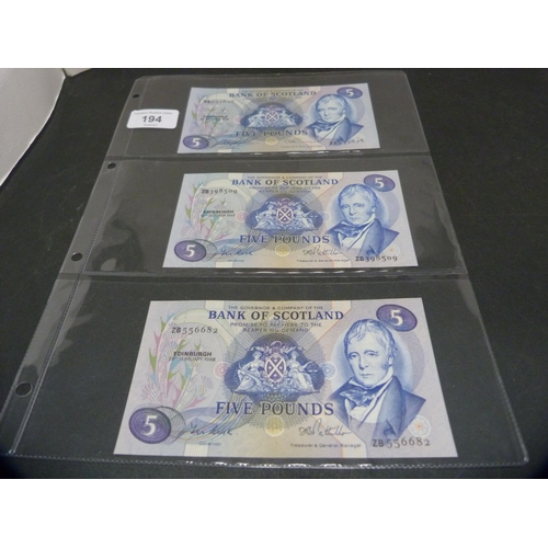 194 - Collection of Bank of Scotland replacement banknotes comprising two £10 notes, issued 1st Sept... 